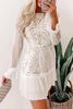 Lace Pleated Long Sleeve Ruffle Dress