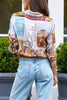 Renaissance Print Button Up Long Sleeve Relaxed Blouse