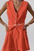 V Neck Sleeveless Single Breasted Top Side Pocket Shorts Set