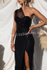 Sights on You Sequin One Shoulder Slit Party Maxi Dress