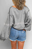 Lantern Sleeve Solid Color Round Neck Raw Edge Hoodie