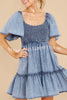 Hello Cutie Pie Denim Smocked Puff Sleeve Mini Dress