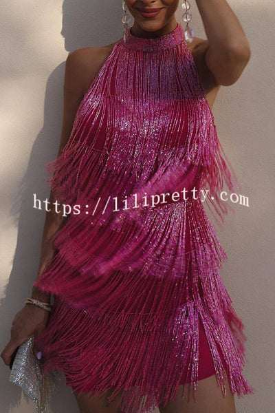 Fringed Halter Neck Backless Mini Dress