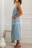 Perfect for Lunch Date Washed Button Back Smocked Pocket Denim Midi Dress