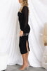 Iconic Crush Ruched Long Balloon Sleeve Mesh Overlay Midi Dress