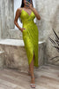 Party Seeker Sequin Pocketed Drape Slit Midi Dress
