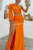Tammy One Shoulder Sleeve Cutout Metal Chain Waist Maxi Dress