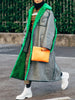 Lamb Wool Long Sleeves Contrast Color Split-Joint Lapel Collar Cardigan Coats