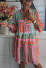 Just My Type Linen Blend Colorful Ethnic Print Bell Sleeve Babydoll Mini Dress