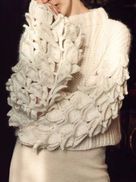 Bohemia Loose Ruched Solid Color Round-Neck Short Sweater Tops