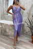 Party Seeker Sequin Pocketed Drape Slit Midi Dress