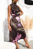 Delightful Charm Satin Floral Print High Neck Midi Dress