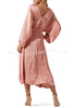 Best Wedding Guest Satin Dolman Sleeve Slit Midi Dress