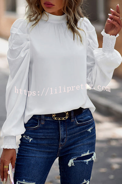 Puff Sleeve Solid Color Temperament Commuter Pleated Shirt
