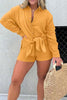 Barcelona Breeze Solid Cotton Blend Single Breasted Top and Shorts Set