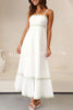 Bayside Beauty Wave Trim Patchwork Back Smocked Suspender Maxi Dress