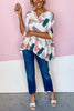 Print Cuffed Sleeves Peplum Blouse