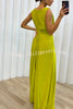 Pretty Special Pleated Embellished Slit Evening Maxi Dress