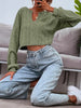Leisure Long Sleeves Jacquard Solid Color V-Neck Short T-Shirts Tops