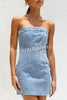Sleeveless Backless Wrapped Bust Concealed Zip Denim Mini Dress