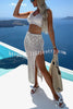 Merissa Knit Halter Tank and Hollow Out Drawstring Elastic Waist Slit Skirt Set