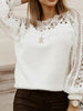 Simple Loose Hollow Embroidered Split-Joint Round-Neck Sweater Tops