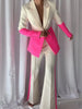Urban Fluorescent Contrast Colorlong Sleeves Blazer Flared Pants Two-Pieces Set
