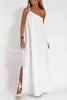 Rustic Linen Blend One Shoulder Lace Up Slit Maxi Dress
