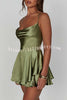 Ruffled Elegant Satin Strappy Satin Backless Lace Up Mini Dress