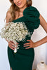 Beautiful Minds Rose Design One Shoulder Ruched Slit Maxi Dress