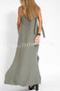 Rustic Linen Blend One Shoulder Lace Up Slit Maxi Dress
