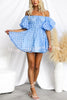 Barbie Night Square Patterned Fabric Puff Sleeve Mini Dress