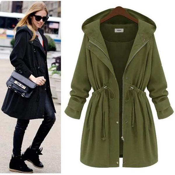 Slim Waist Hooded Coat Casual Outwear