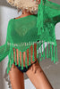 Round Neck Cutout Knitted Long Sleeved Fringed Cover Up