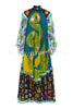Living Drama Unique Print Contrast Ruffle Trim Bell Sleeve Loose Maxi Dress