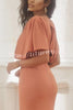 Elegant Charm Pleated Design Ruffle Bell Sleeve Slit Midi Dress