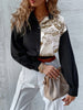 Leisure Buttoned Floral Printed Color-Block Lapel Collar Blouses&Shirts Tops