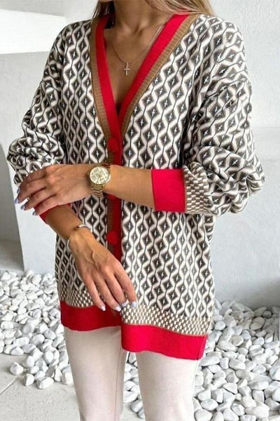 Diamond Loose Retro Contrasting Color Cardigan