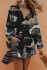 Vintage Starry Sky Record Print Button Pockets Elastic Waist Shorts Set