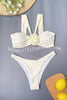 Three Piece Suspender Pleated Three Dimensional Flower Bikini Set