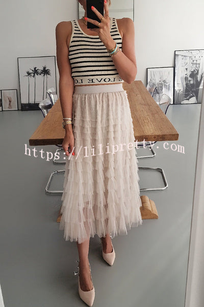 My Darling Dear Tulle Elastic Waist Tiered Midi Skirt