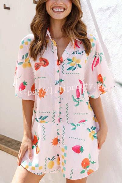 Sunshine Days Unique Print Button Loose Shirt Romper