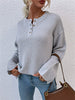 Casual Solid Color Sweater with Round Neck and Buttons