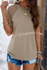 Round Neck Pleated Cutout Short Sleeved Top