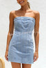 Sleeveless Backless Wrapped Bust Concealed Zip Denim Mini Dress