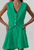 V Neck Sleeveless Single Breasted Top Side Pocket Shorts Set