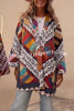 Vintage Ethnic Patchwork Print Belted Pocket Oversized Kimono Jacket