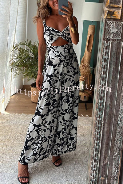 Iconic Crush Floral Printed Back Knotted Elastic Waist Jumpsuit