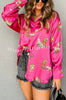 Unique and Bold Satin Cheetah Print Button Up Relaxed Blouse