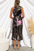 Delightful Charm Satin Floral Print High Neck Midi Dress